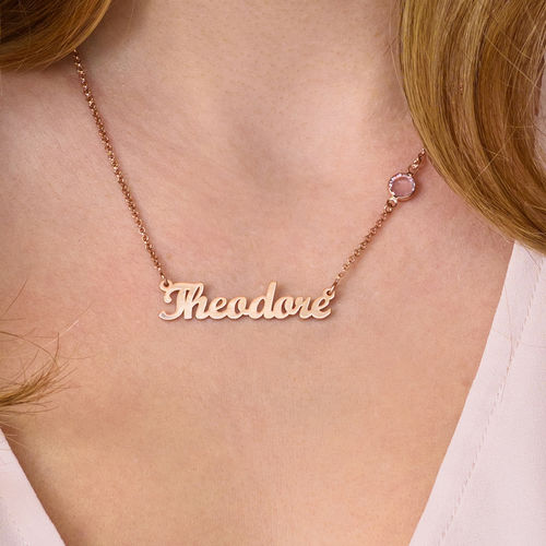 Name Necklace in Rose Gold Plating with One Birthstone