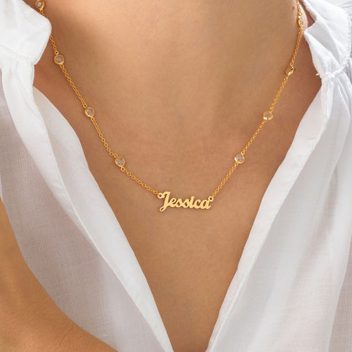 Name Necklace with Clear Crystal Stone in Gold Plating