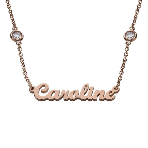 Name Necklace with Clear Crystal Stone  in Rose Gold Plating