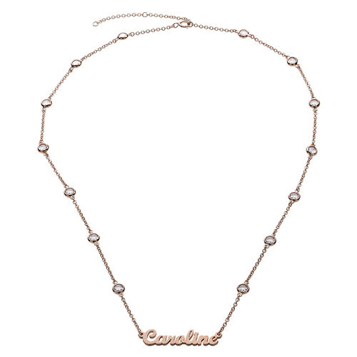 Name Necklace with Clear Crystal Stone  in Rose Gold Plating