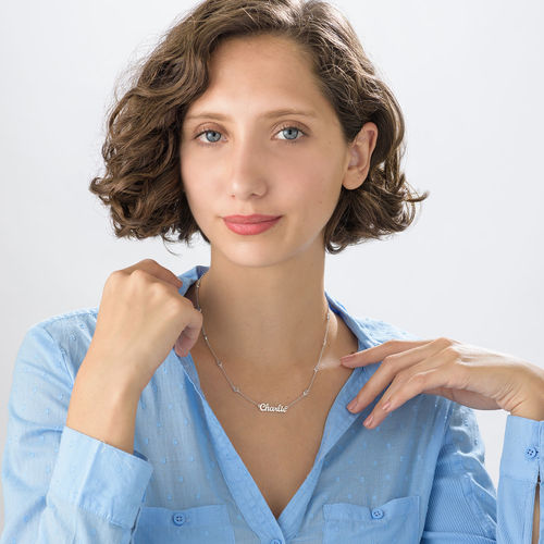 Name Necklace with Clear Crystal Stone in Silver