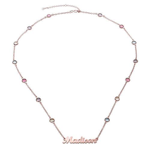 Name Necklace with Multi Colored Stones in Rose Gold Plating