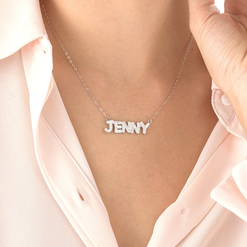 Name Necklace with Swarovski Crystals in Sterling Silver