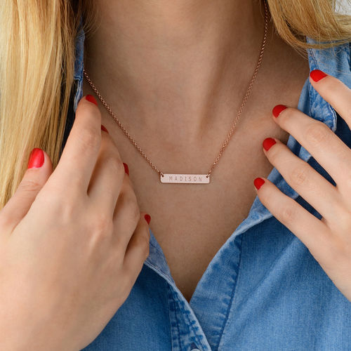 Nameplate Bar Necklace in Rose Gold Plating