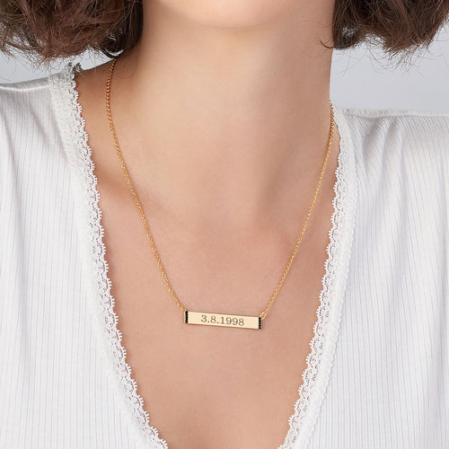 Numeral Bar Necklace with Cubic Zirconia in 18K Gold Plating