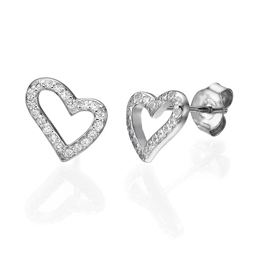 Open Heart Stud Earrings with Cubic Zirconia