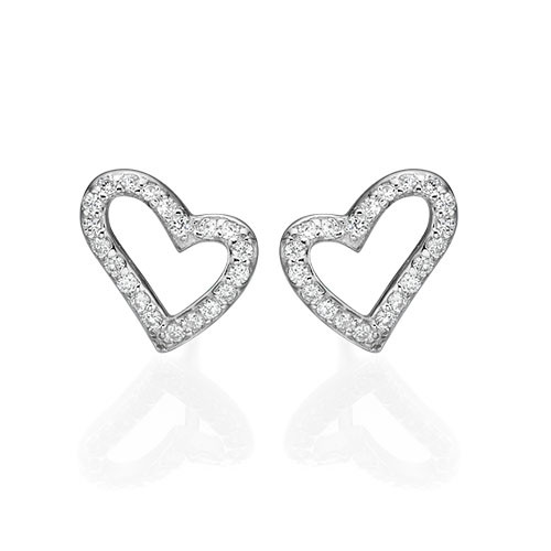 Open Heart Stud Earrings with Cubic Zirconia