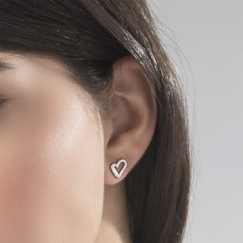 Open Heart Stud Earrings with Cubic Zirconia