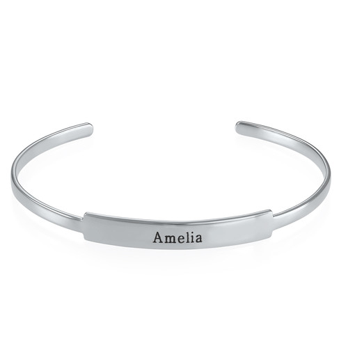 Open Name Bangle Bracelet in Silver