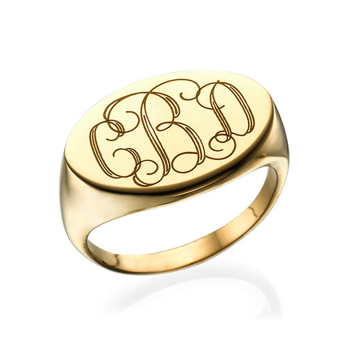 Oval Monogram Signet Ring in 18k Gold Plating