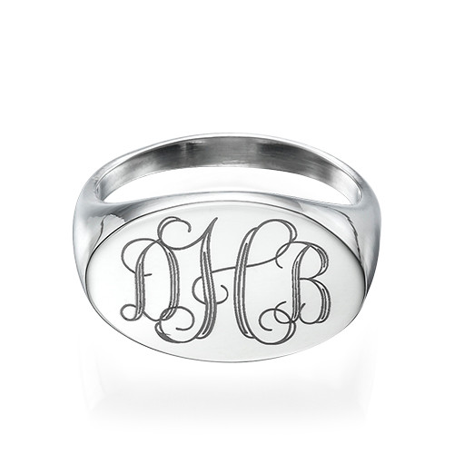 Oval Monogram Signet Ring in Sterling Silver