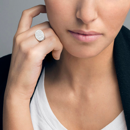 Oval Monogram Signet Ring in Sterling Silver