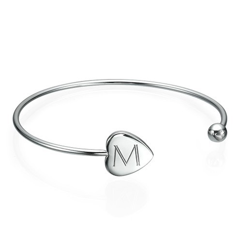 Personalized Bangle Bracelet in Silver - Adjustable