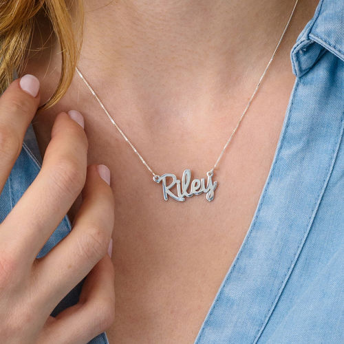 Personalized Cursive Name Necklace in 10K White Gold