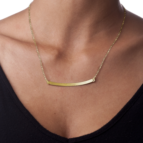 Personalized Curved Bar Necklace with 18K Gold Plating