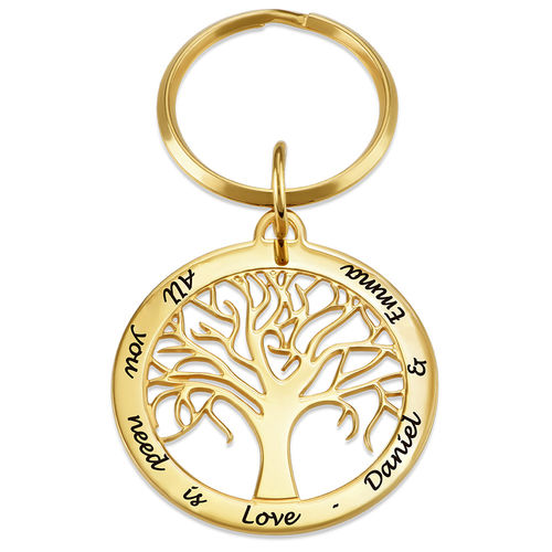 Personalized Family Tree Keychain in Gold Plating