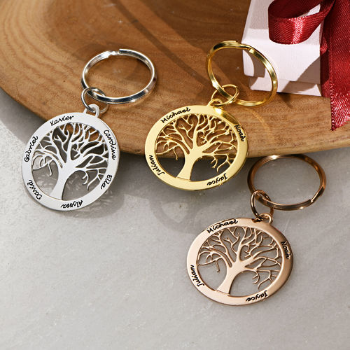 Personalized Family Tree Keychain in Gold Plating