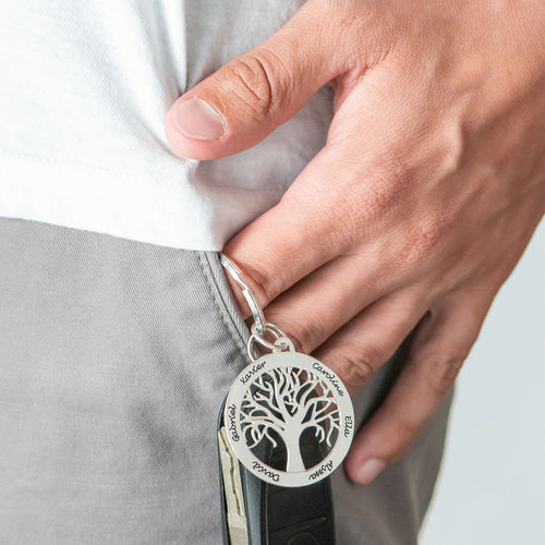 Personalized Family Tree Keychain in Sterling Silver