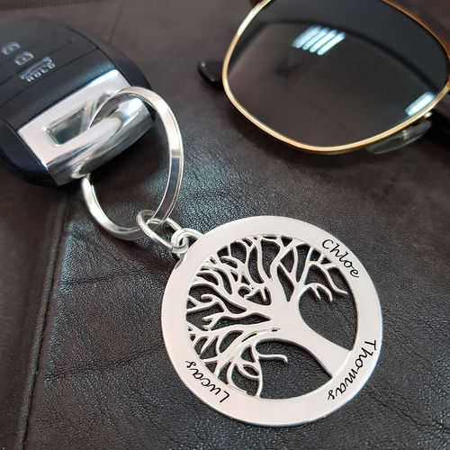 Personalized Family Tree Keychain in Sterling Silver