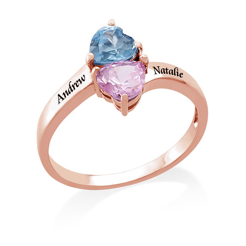 Personalized Heart Shaped Birthstone Ring in Rose Gold Plating