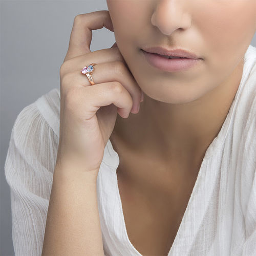 Personalized Heart Shaped Birthstone Ring in Rose Gold Plating