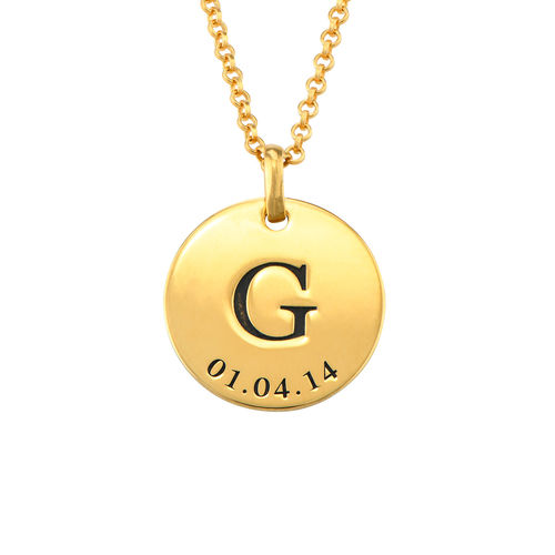 Personalized Initial and Date Necklace in Gold Plating