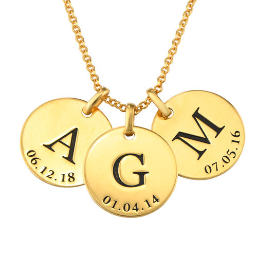 Personalized Initial and Date Necklace in Gold Plating