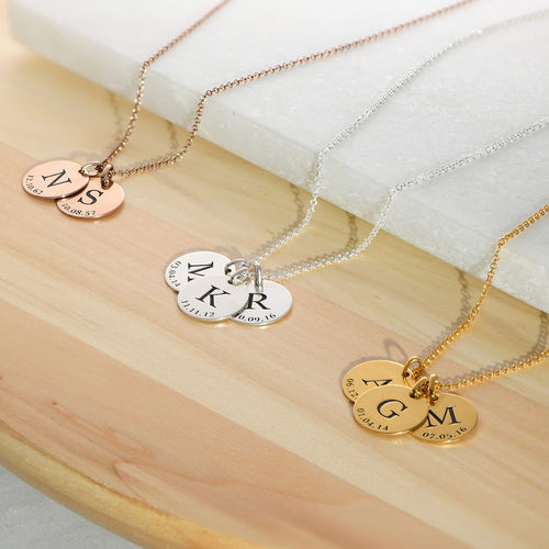 Personalized Initial and Date Necklace in Gold Plating