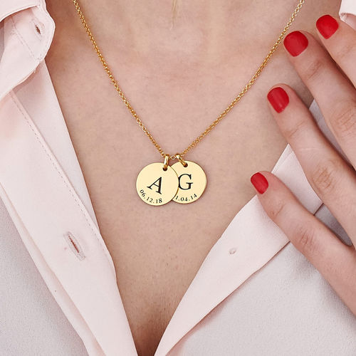 Personalized Initial and Date Necklace in Gold Plating