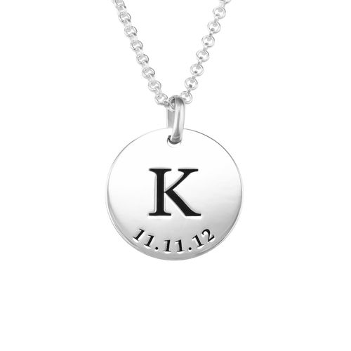 Personalized Initial and Date Necklace in Sterling Silver