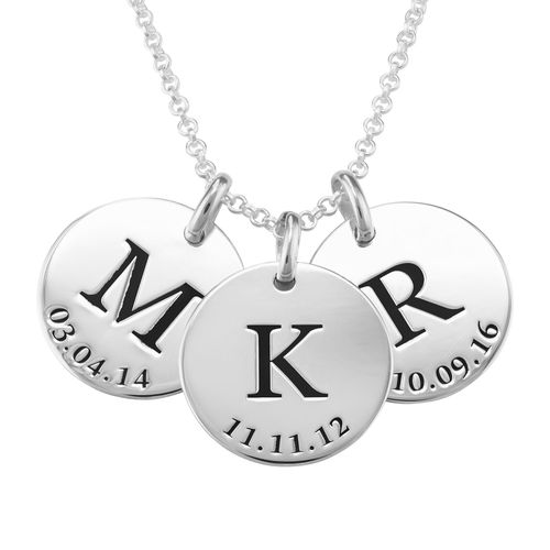 Personalized Initial and Date Necklace in Sterling Silver