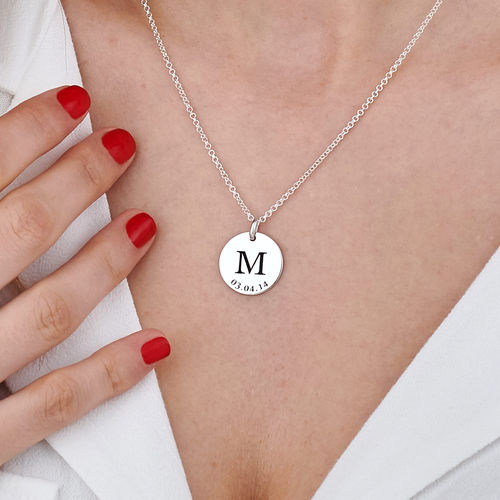 Personalized Initial and Date Necklace in Sterling Silver