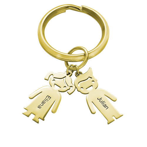 Personalized Keychain with Children Charms in Gold Plating