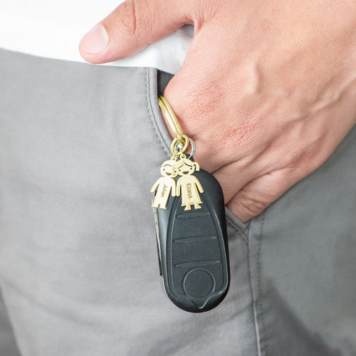 Personalized Keychain with Children Charms in Gold Plating