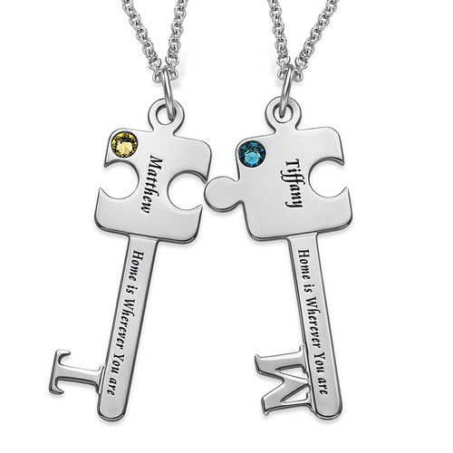 Personalized Puzzle Key Necklace Set in Sterling Silver