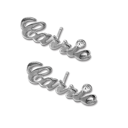 Personalized Silver Name Earring with Crystal