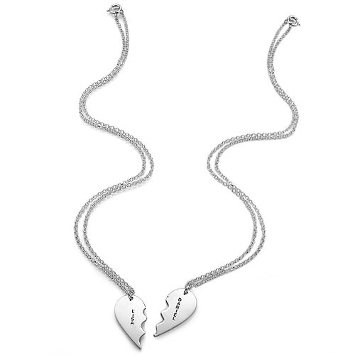 Broken Heart Necklace for Couples in Silver