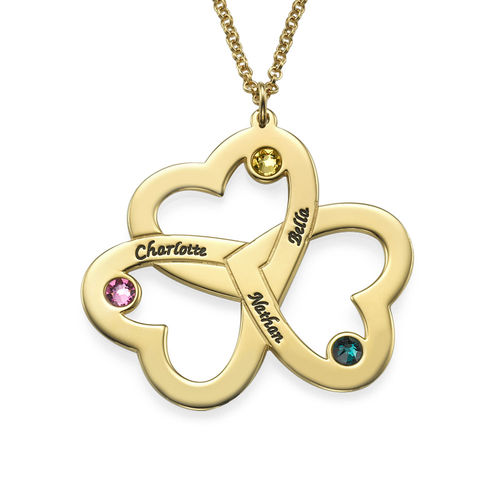 Personalized Triple Heart Necklace in Gold Plating