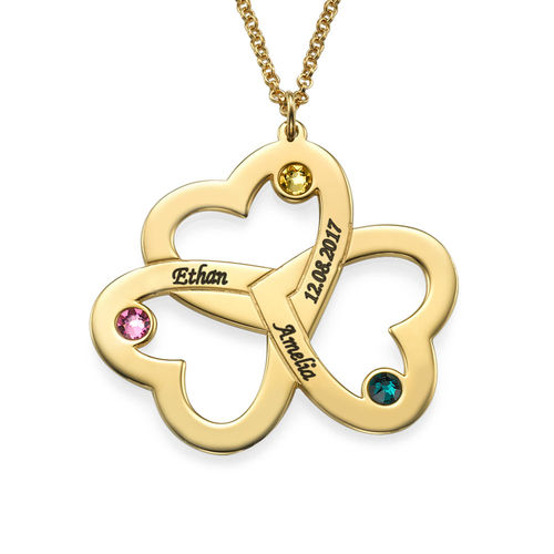 Personalized Triple Heart Necklace in Gold Plating