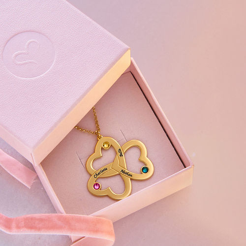 Personalized Triple Heart Necklace in Gold Plating