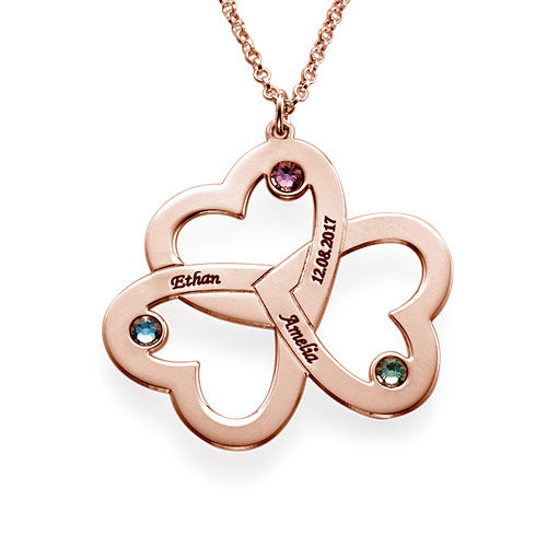 Personalized Triple Heart Necklace with Rose Gold Plating