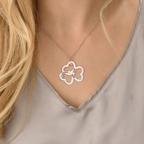 Personalized Triple Heart Necklace with Rose Gold Plating