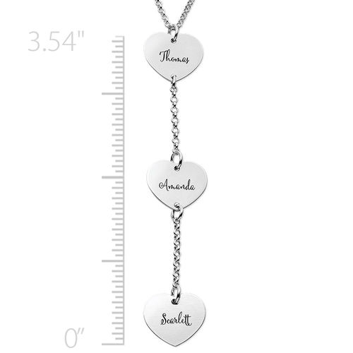 Personalized Y Necklace in Sterling Silver with Heart Shaped Pendants