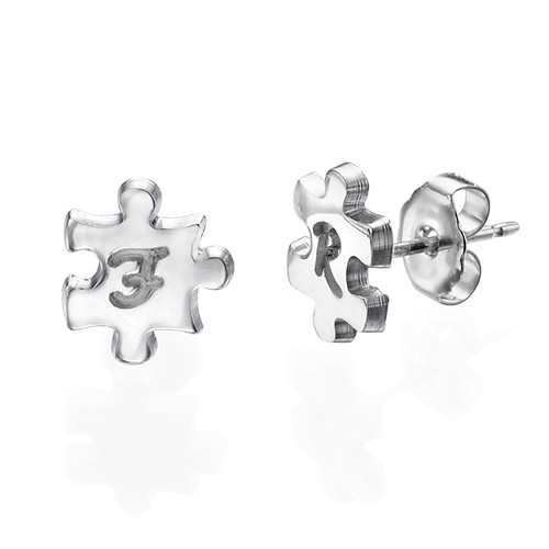 Puzzle Piece Earrings with Initial