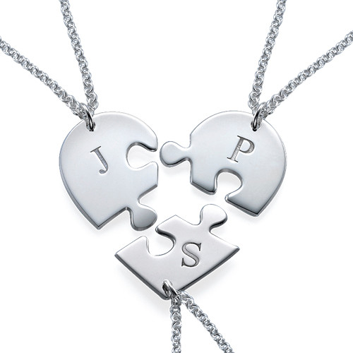 Puzzle Piece Necklace for Three with Initial