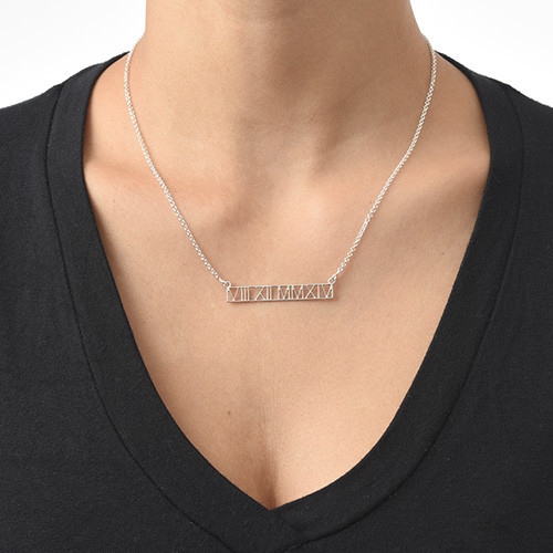 Roman Numeral Bar Necklace - Cut Out Design