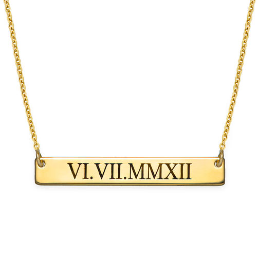 Roman Numeral Bar Necklace with Gold Plating