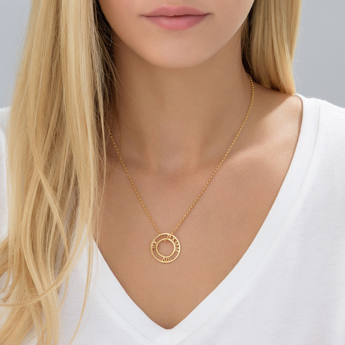 Roman Numeral Circle Necklace in Gold Plating