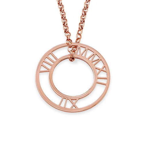 Roman Numeral Circle Necklace in Rose Gold Plating