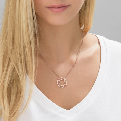 Roman Numeral Circle Necklace in Rose Gold Plating